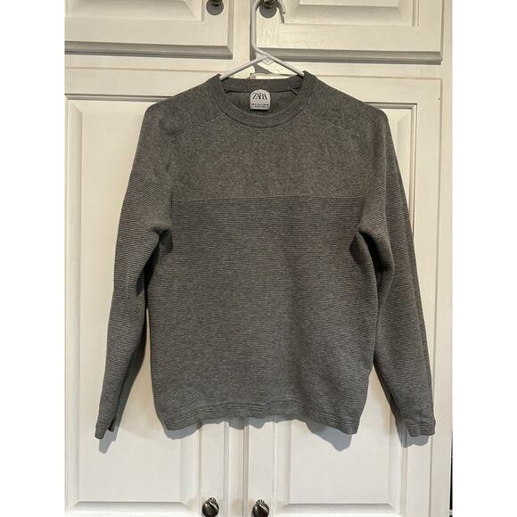 Zara Women's Gray Ribbed Long Sleeve Sweater Crewneck Textured Size MEDIUM - Picture 1 of 6